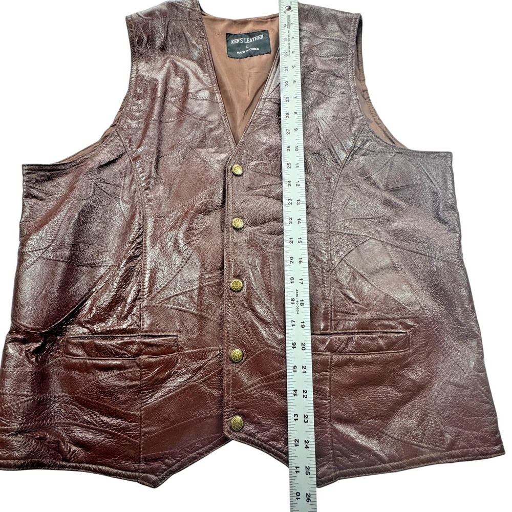 Kens Leather Patchwork Pigskin Vest Mens Large Brown Vintage Western Cowboy Bike - Picture 10 of 16